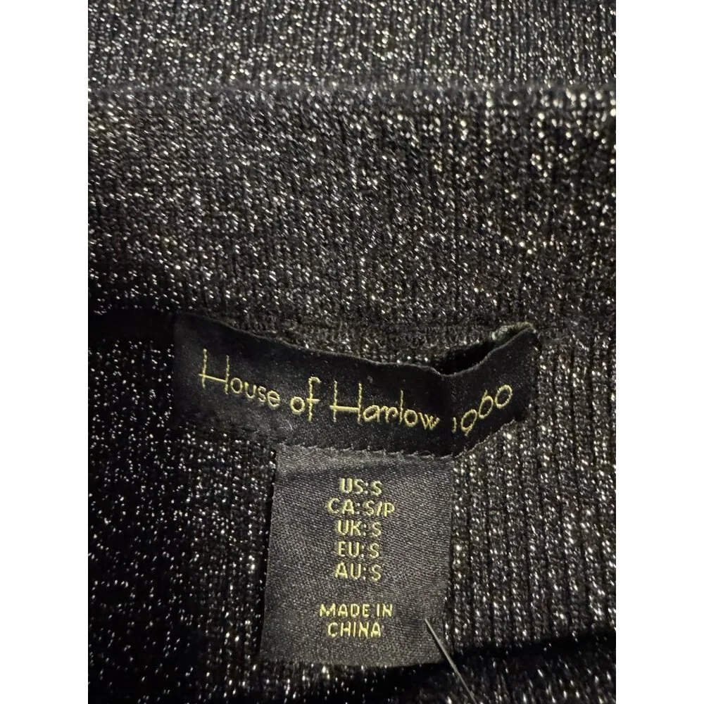 House of Harlow Midi Skirt M Medium Metallic Silver Black Pull On Slit Festive - Picture 6 of 8